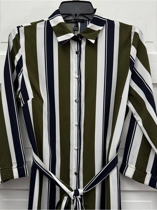 Forever 21 Striped Belted Shirt Dress Midi Small - Picture 3 of 12